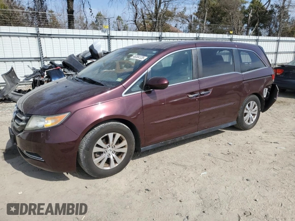 2014 Honda Odyssey EX-L with VIN 5FNRL5H61EB077828, listed as a Copart auction lot 46304125 with 104,367 mi miles and Salvage Title. Bid and sale history available at DreamBid. Image 1.