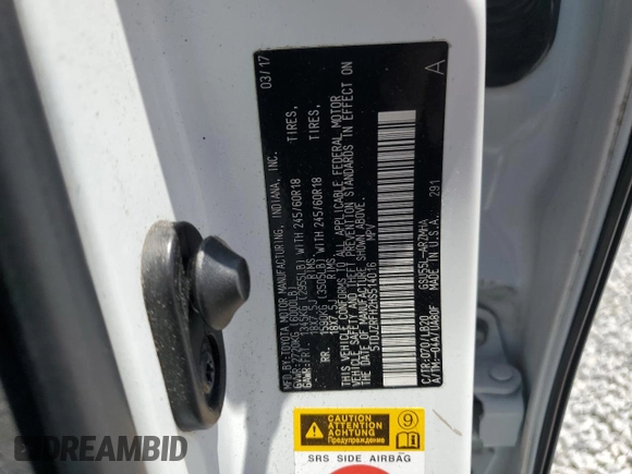 2017 Toyota Highlander XLE with VIN 5TDJZRFH2HS514016, listed as a Copart auction lot 57293565 with 125,738 mi miles and Salvage title. Bid and sale history available at DreamBid. Image 13.