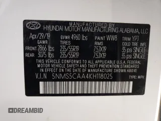 2019 Hyundai Santa Fe Ultimate with VIN 5NMS5CAA4KH118025, listed as a Copart auction lot 63428112 with 28,852 mi miles. Bid and sale history available at carsss.com. Image 10.