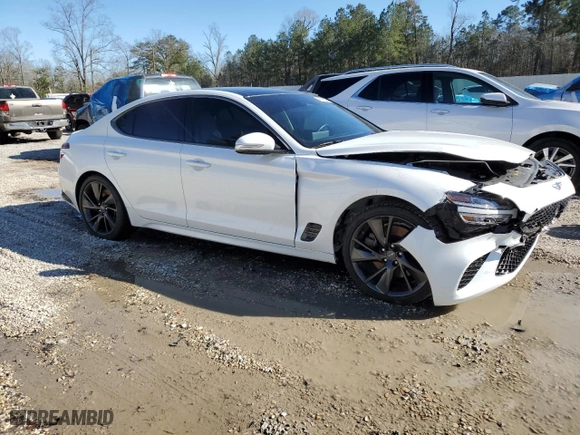 2022 Genesis G70 3.3T with VIN KMTG54TE3NU084590, listed as a Copart auction lot 46709275 with 21,664 mi miles and Salvage Title. Bid and sale history available at carsss.com. Image 4.