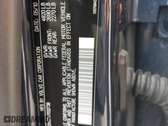 2010 Volvo S80 I6 with VIN YV1982AS7A1132738, listed as a Copart auction lot 54868245 with 116,081 mi miles and Salvage Title. Bid and sale history available at carsss.com. Image 12.