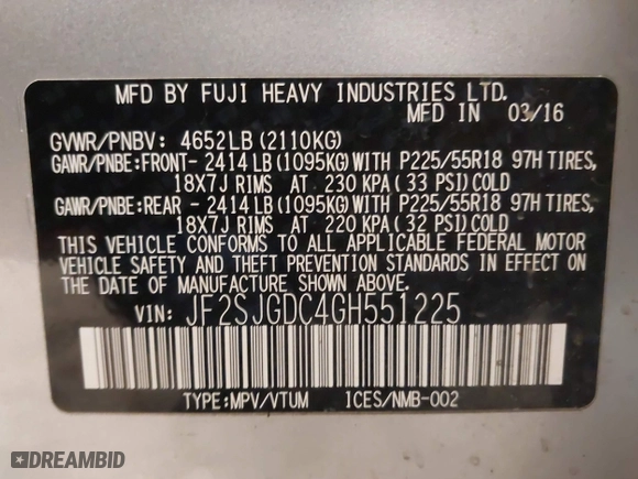 2016 Subaru Forester 2.0XT Premium with VIN JF2SJGDC4GH551225, listed as a IAAI auction lot 40831025 with 70,996 mi miles. Bid and sale history available at carsss.com. Image 9.