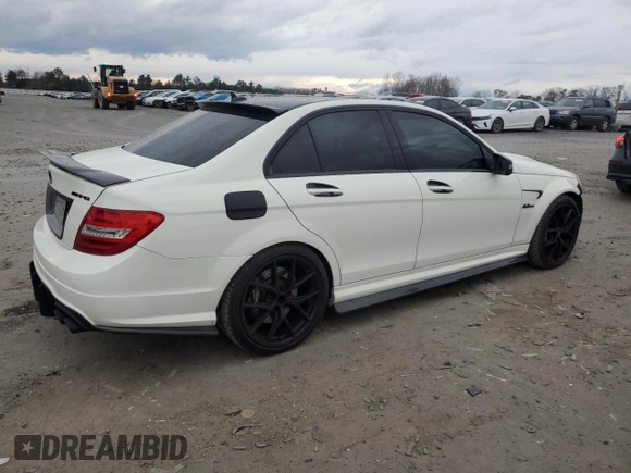 2012 Mercedes-Benz C 63 AMG with VIN WDDGF7HB1CA627046, listed as a Copart auction lot 82558534 with 110,149 mi miles and Salvage Title. Bid and sale history available at carsss.com. Image 3.