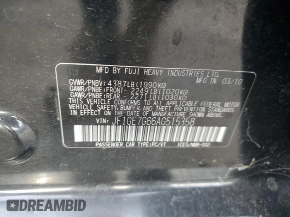 2010 Subaru WRX WRX с VIN JF1GE7G66AG515358, выставлен на аукционе Copart как лот 86401374 с пробегом 122 962 миль миль и Списание • Salvage title. История ставок и продаж доступна на DreamBid. Изображение 14.