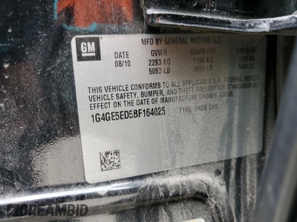 2011 Buick LaCrosse CXS with VIN 1G4GE5ED5BF164025, listed as a Copart auction lot 54125605 with 126,171 mi miles and Salvage title. Bid and sale history available at DreamBid. Image 12.