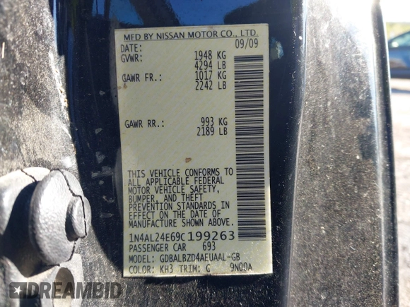 2009 Nissan Altima S z VIN 1N4AL24E69C199263, wystawiony jako IAAI lot #41797872 z przebiegiem Nie podano mil oraz . Historia ofert i sprzedaży dostępna na DreamBid. Obrazek 9.