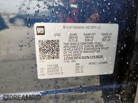 2022 Chevrolet Traverse LS with VIN 1GNERFKW2NJ153620, listed as a Copart auction lot 57409445 with 53,395 mi miles and Salvage title. Bid and sale history available at DreamBid. Image 13.