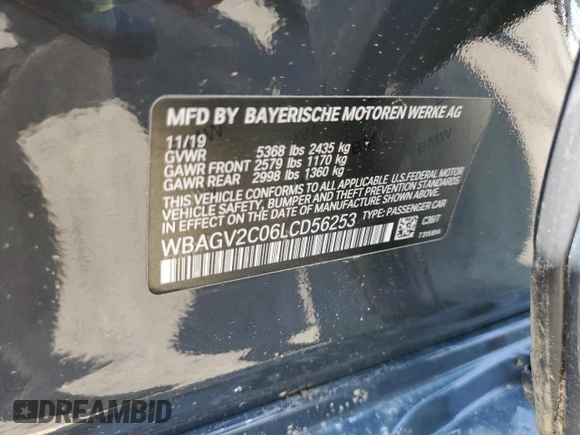 2020 BMW 8 Series 840i with VIN WBAGV2C06LCD56253, listed as a Copart auction lot 63133353 with 25,553 mi miles and . Bid and sale history available at DreamBid. Image 13.