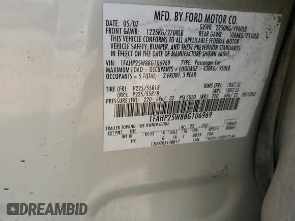 2008 Ford Taurus Limited with VIN 1FAHP25W88G106969, listed as a Copart auction lot 67490384 with 283,038 mi miles and Salvage Title. Bid and sale history available at carsss.com. Image 13.