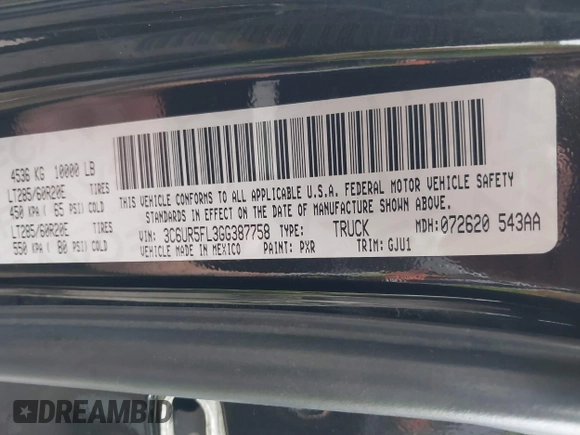 2016 Ram 2500 Laramie with VIN 3C6UR5FL3GG387758, listed as a IAAI auction lot 41522575 with 322,434 mi miles. Bid and sale history available at carsss.com. Image 9.