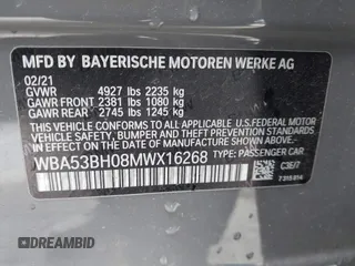 2021 BMW 5 Series 530i with VIN WBA53BH08MWX16268, listed as a IAAI auction lot 42065485 with 42,659 mi miles and . Bid and sale history available at DreamBid. Image 9.