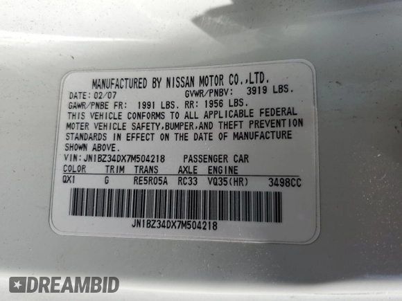 2007 Nissan 350Z Touring with VIN JN1BZ34DX7M504218, listed as a Copart auction lot 51925275 with 91,819 mi miles and Salvage Title. Bid and sale history available at carsss.com. Image 12.