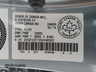 2016 Honda Civic Sedan EX with VIN 2HGFC2F72GH040007, listed as a Copart auction lot 87697895 with 226,883 mi miles and Non Repairable. Bid and sale history available at carsss.com. Image 12.