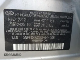 2013 Hyundai Sonata Limited with VIN 5NPEC4AC0DH644006, listed as a Copart auction lot 53040305 with 144,624 mi miles and Salvage Title. Bid and sale history available at DreamBid. Image 12.