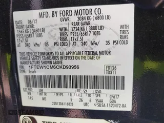 2012 Ford F-150 XL with VIN 1FTEW1CM6CKD93956, listed as a IAAI auction lot 41871235 with 129,196 mi miles. Bid and sale history available at carsss.com. Image 9.