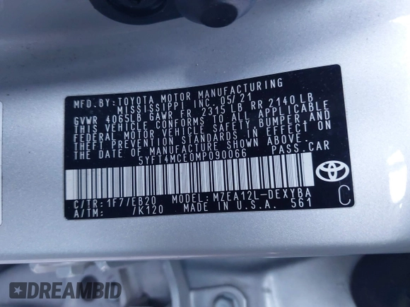 2021 Toyota Corolla XSE with VIN 5YFT4MCE0MP090066, listed as a IAAI auction lot 41383505 with 60,024 mi miles. Bid and sale history available at carsss.com. Image 9.