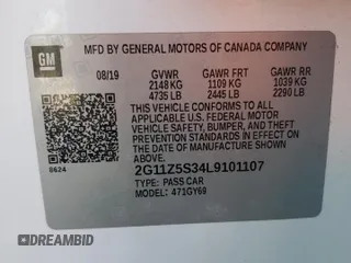2020 Chevrolet Impala LT with VIN 2G11Z5S34L9101107, listed as a Copart auction lot 54345975 with 55,305 mi miles and Non Repairable. Bid and sale history available at DreamBid. Image 13.
