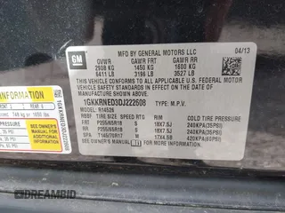 2013 GMC Acadia SLE with VIN 1GKKRNED3DJ222608, listed as a IAAI auction lot 42274364 with 200,119 mi miles and . Bid and sale history available at DreamBid. Image 9.