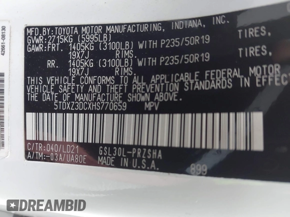 2017 Toyota Sienna SE with VIN 5TDXZ3DCXHS770659, listed as a IAAI auction lot 41785225 with 90,908 mi miles and . Bid and sale history available at DreamBid. Image 9.