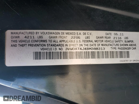 2011 Volkswagen Jetta SE с VIN 3VWDX7AJ4BM388313, выставлен на аукционе Copart как лот 59419305 с пробегом 196 087 миль миль и Чистый • Clean title. История ставок и продаж доступна на DreamBid. Изображение 12.