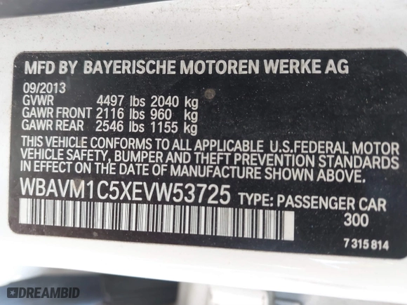 2014 BMW X1 sDrive28i with VIN WBAVM1C5XEVW53725, listed as a IAAI auction lot 41859427 with 181,892 mi miles. Bid and sale history available at carsss.com. Image 9.