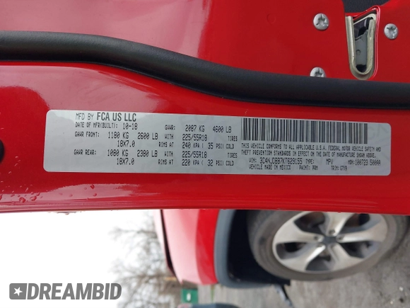 2019 Jeep Compass Latitude with VIN 3C4NJDBB7KT629155, listed as a IAAI auction lot 41812711 with 35,369 mi miles and . Bid and sale history available at DreamBid. Image 9.
