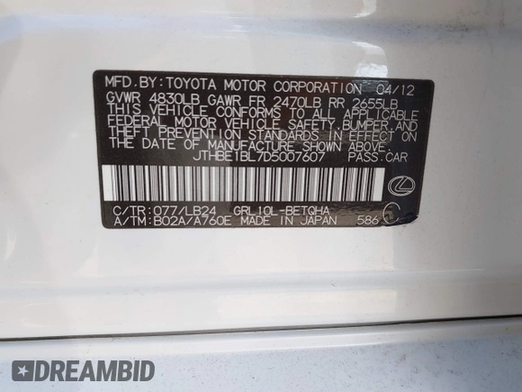 2013 Lexus GS 350 z VIN JTHBE1BL7D5007607, wystawiony jako IAAI lot #41822677 z przebiegiem 97 442 mil mil oraz . Historia ofert i sprzedaży dostępna na DreamBid. Obrazek 9.