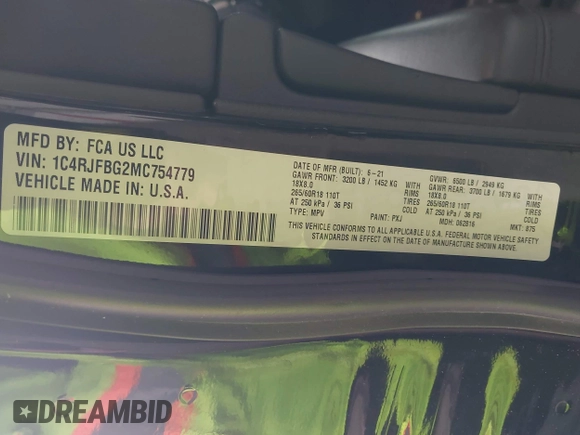 2021 Jeep Grand Cherokee Limited with VIN 1C4RJFBG2MC754779, listed as a IAAI auction lot 42293110 with 64,821 mi miles and . Bid and sale history available at DreamBid. Image 9.