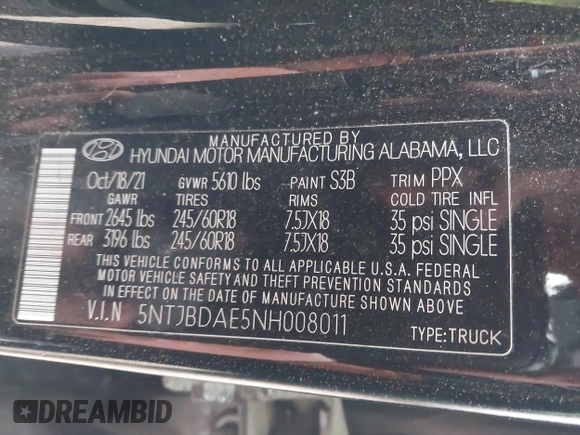 2022 Hyundai Santa Cruz SEL z VIN 5NTJBDAE5NH008011, wystawiony jako IAAI lot #41614699 z przebiegiem 57 484 mil mil oraz . Historia ofert i sprzedaży dostępna na DreamBid. Obrazek 9.