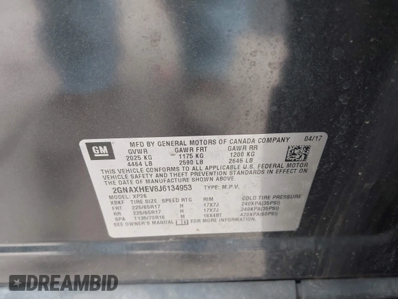 2018 Chevrolet Equinox LS with VIN 2GNAXHEV8J6134953, listed as a IAAI auction lot 41629492 with 69,913 mi miles and . Bid and sale history available at DreamBid. Image 9.