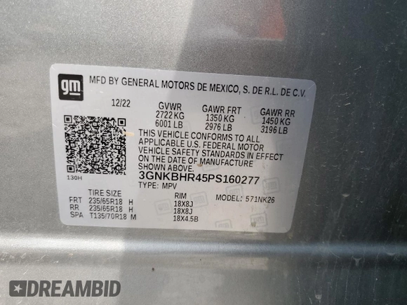 2023 Chevrolet Blazer LT с VIN 3GNKBHR45PS160277, выставлен на аукционе Copart как лот 54910665 с пробегом 29 338 миль миль и Списание • Salvage title. История ставок и продаж доступна на DreamBid. Изображение 13.