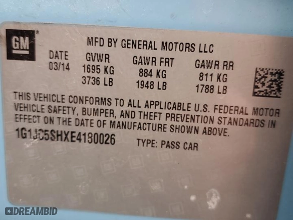 2014 Chevrolet Sonic LT with VIN 1G1JC5SHXE4180026, listed as a Copart auction lot 43505145 with 162,382 mi miles and Salvage Title. Bid and sale history available at carsss.com. Image 12.