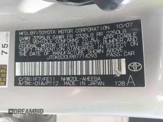 2008 Toyota Prius with VIN JTDKB20U987714293, listed as a IAAI auction lot 42699510 with 157,615 mi miles and . Bid and sale history available at DreamBid. Image 9.