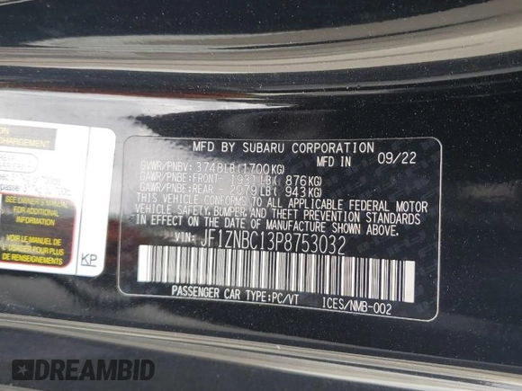 2023 Toyota 86 with VIN JF1ZNBC13P8753032, listed as a Copart auction lot 46188405 with 63,130 mi miles and Salvage Title. Bid and sale history available at DreamBid. Image 13.
