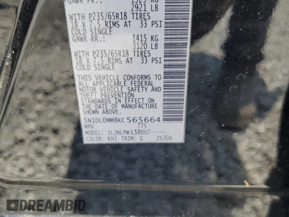 2019 Infiniti QX60 Luxe с VIN 5N1DL0MM8KC565664, выставлен на аукционе Copart как лот 62386445 с пробегом 97 989 миль миль и Чистый • Clean title. История ставок и продаж доступна на DreamBid. Изображение 13.
