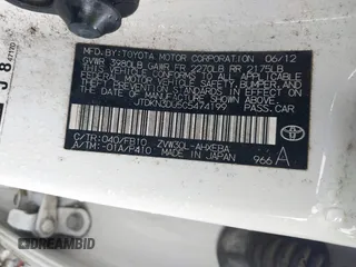 2012 Toyota Prius One with VIN JTDKN3DU5C5474199, listed as a IAAI auction lot 41988253 with 219,464 mi miles. Bid and sale history available at carsss.com. Image 9.