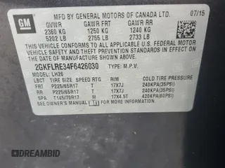 2015 GMC Terrain SLE with VIN 2GKFLRE34F6426030, listed as a Copart auction lot 44634445 with 167,518 mi miles and Salvage Title. Bid and sale history available at DreamBid. Image 15.