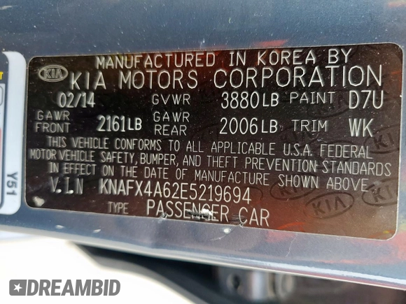 2014 Kia Forte LX with VIN KNAFX4A62E5219694, listed as a Copart auction lot 53436425 with 162,888 mi miles and Salvage Title. Bid and sale history available at carsss.com. Image 12.