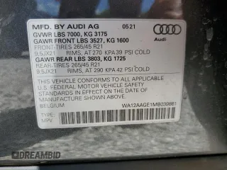 2021 Audi e-tron Sportback S line Premium Plus z VIN WA12AAGE1MB039861, wystawiony jako Copart lot #54864445 z przebiegiem 22 725 mil mil oraz Szkody całkowita. Historia ofert i sprzedaży dostępna na DreamBid. Obrazek 12.