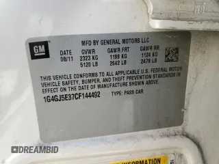 2012 Buick LaCrosse Touring with VIN 1G4GJ5E37CF144492, listed as a Copart auction lot 42339425 with 128,182 mi miles and Salvage title. Bid and sale history available at DreamBid. Image 15.