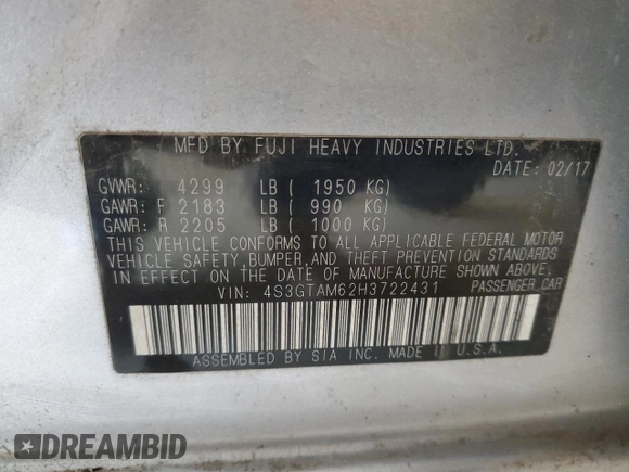 2017 Subaru Impreza Special Sports z VIN 4S3GTAM62H3722431, wystawiony jako Copart lot #46337645 z przebiegiem 90 183 mil mil oraz Szkoda całkowita • Salvage title. Historia ofert i sprzedaży dostępna na DreamBid. Obrazek 12.