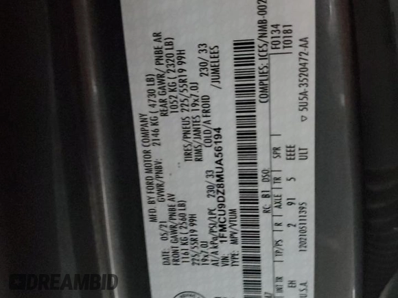 2021 Ford Escape Titanium Hybrid z VIN 1FMCU9DZ8MUA56194, wystawiony jako Copart lot #51427475 z przebiegiem 40 471 mil mil oraz Szkoda całkowita • Salvage title. Historia ofert i sprzedaży dostępna na DreamBid. Obrazek 16.