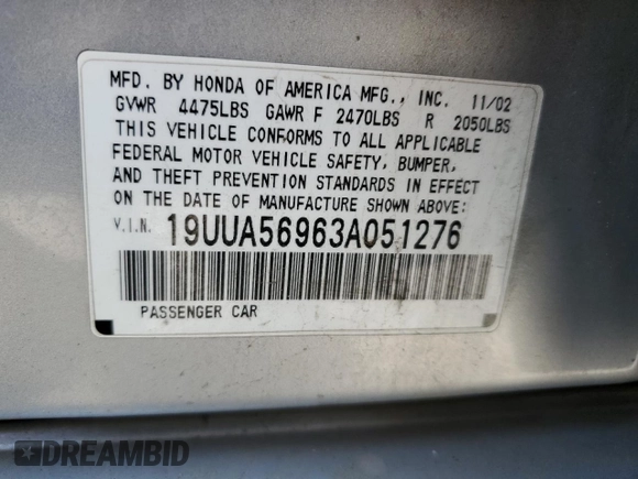 2003 Acura TL Type S w/Navigation System with VIN 19UUA56963A051276, listed as a Copart auction lot 51831895 with 202,952 mi miles and Salvage Title. Bid and sale history available at carsss.com. Image 13.