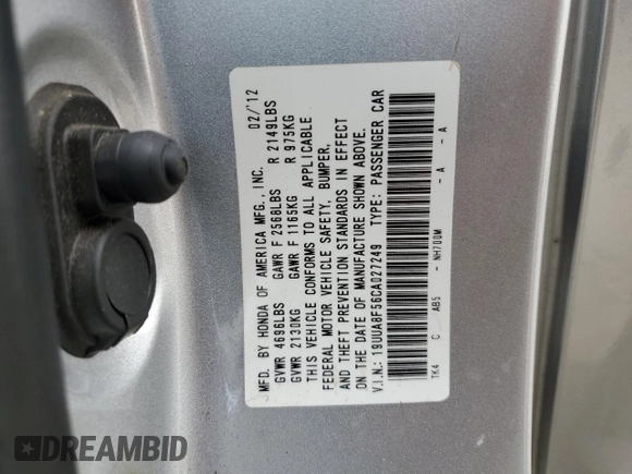2012 Acura TL Tech Auto with VIN 19UUA8F56CA027249, listed as a Copart auction lot 49884255 with 158,519 mi miles and Salvage Title. Bid and sale history available at carsss.com. Image 14.