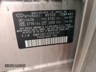 2007 Hyundai Azera SE z VIN KMHFC46F47A187747, wystawiony jako Copart lot #80963194 z przebiegiem 113 742 mil mil oraz Szkoda całkowita • Salvage title. Historia ofert i sprzedaży dostępna na DreamBid. Obrazek 12.