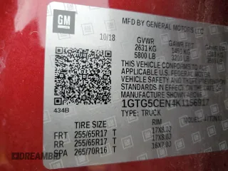 2019 GMC Canyon 2WD SLE with VIN 1GTG5CEN4K1156917, listed as a Copart auction lot 45966755 with 145,787 mi miles and Salvage Title. Bid and sale history available at carsss.com. Image 14.