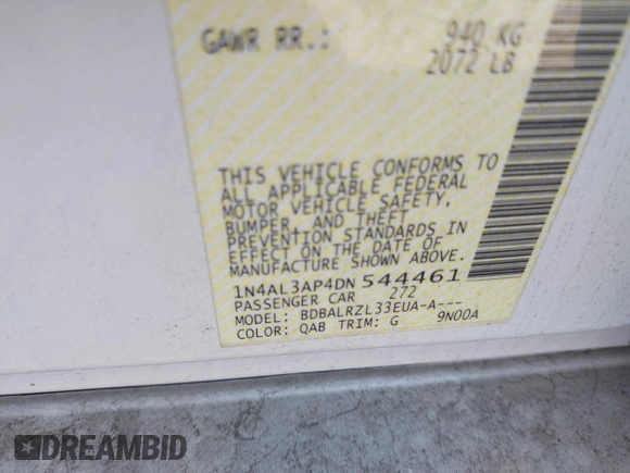 2013 Nissan Altima S with VIN 1N4AL3AP4DN544461, listed as a IAAI auction lot 41880965 with 164,179 mi miles and . Bid and sale history available at DreamBid. Image 9.
