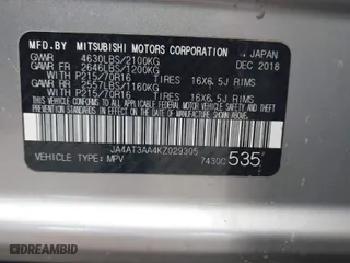 2019 Mitsubishi Eclipse Cross ES with VIN JA4AT3AA4KZ029305, listed as a IAAI auction lot 41562505 with 99,732 mi miles. Bid and sale history available at carsss.com. Image 9.