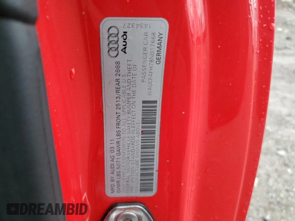2011 Audi A5 Premium z VIN WAUCFAFH7BN017668, wystawiony jako Copart lot #81916624 z przebiegiem 105 669 mil mil oraz Szkoda całkowita • Salvage title. Historia ofert i sprzedaży dostępna na DreamBid. Obrazek 12.