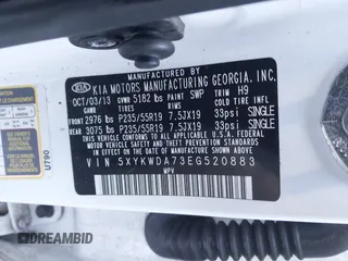 2014 Kia Sorento SX Limited with VIN 5XYKWDA73EG520883, listed as a IAAI auction lot 41391858 with 98,762 mi miles. Bid and sale history available at carsss.com. Image 9.